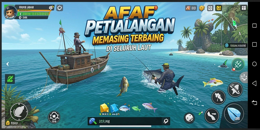 Tampilan gameplay AFAF yang mendebarkan saat memancing ikan.