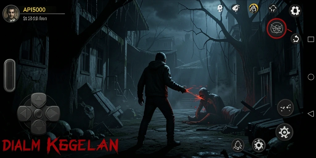 Tampilan gameplay menyeramkan di dalam kegelapan.