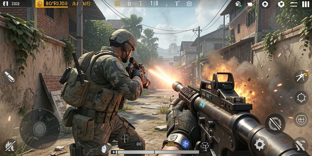 Tampilan aksi seru dalam permainan FPS BOY303.