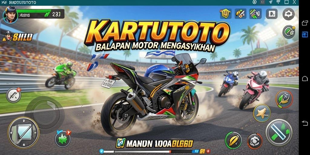 Tangkapan layar utama KARTUTOTO menampilkan aksi balapan motor yang seru.