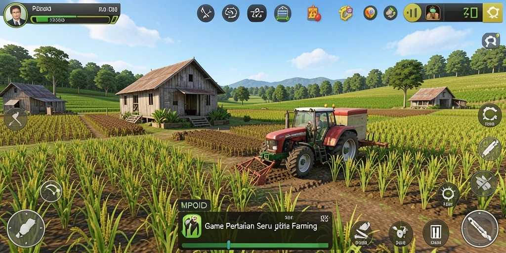 Tangkapan layar MPOID menampilkan gameplay seru bertani dan merawat hewan.