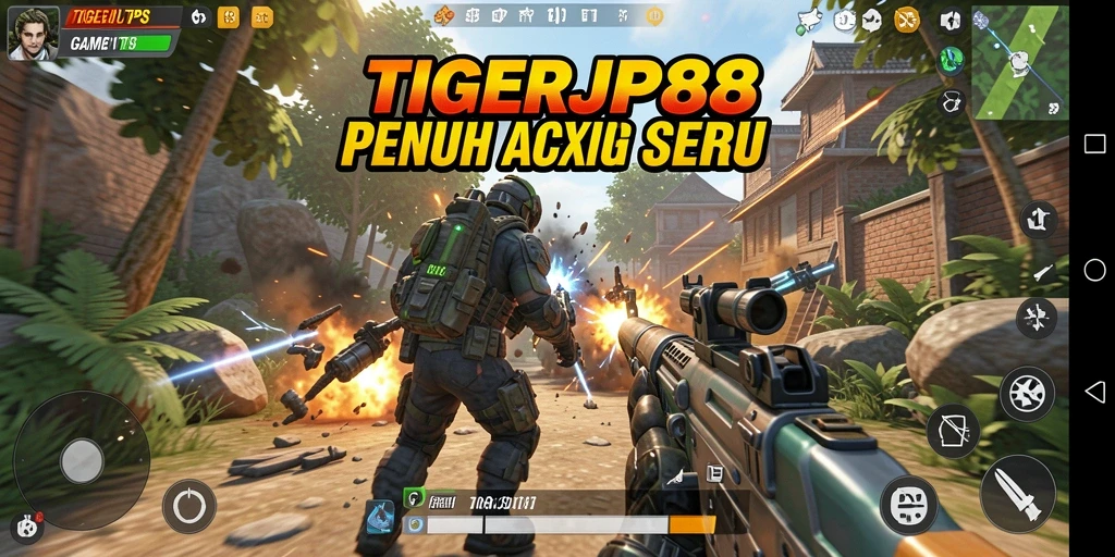 Tampilan gameplay menegangkan dalam TIGERJP88 dengan aksi pertempuran seru.