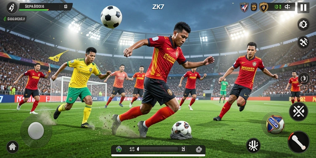 Tampilan gameplay ZK7 yang menakjubkan dalam aksi sepak bola.